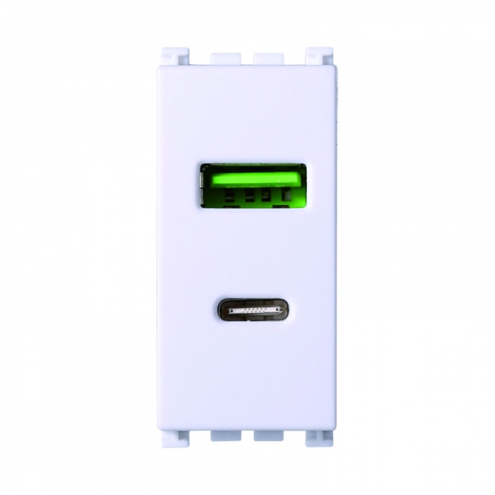 PRESA USB 2 IN 1 USB+TYPE-C 3.1AMH BIANCO