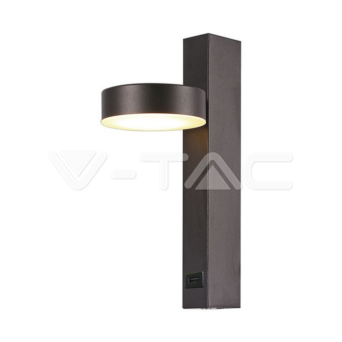 7W LED Wall Light With USB 3000K Acrylic Black