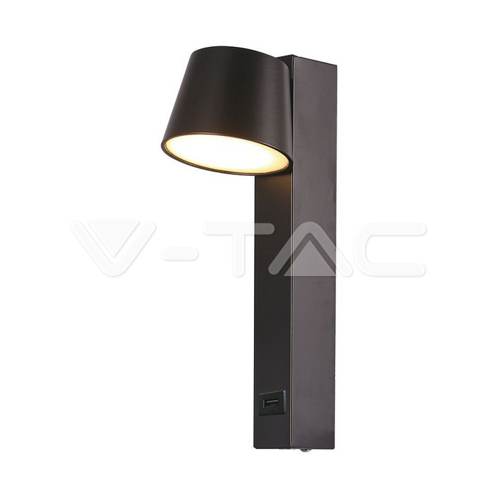 7W LED Wall Light With USB 3000K Acrylic Black