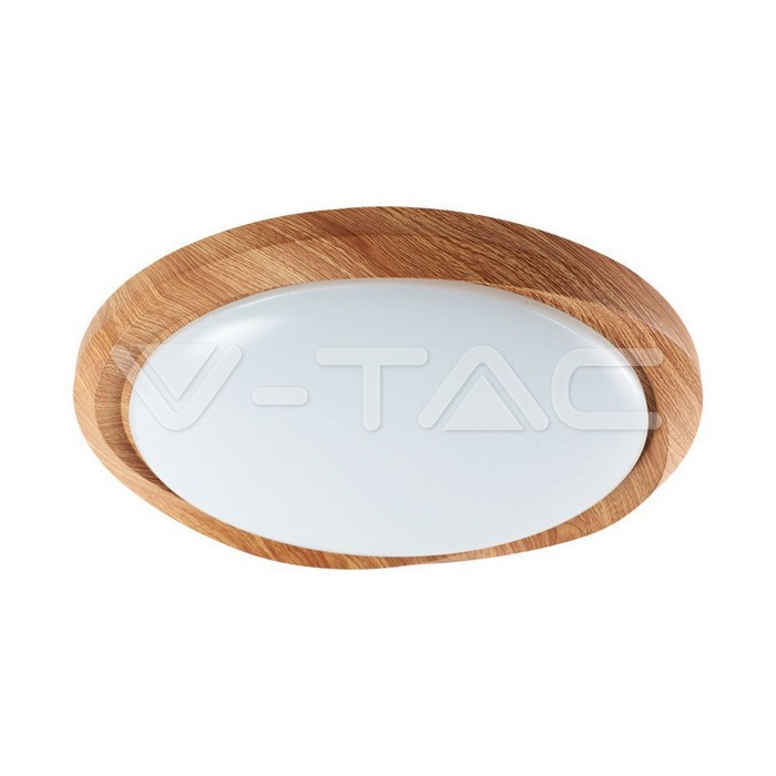 V-TAC Plafoniera LED 60W Rotonda con Telecomando controllo Remoto CCT 3in1 D492mm Dimmerabile 3000-6500K Cover Legno