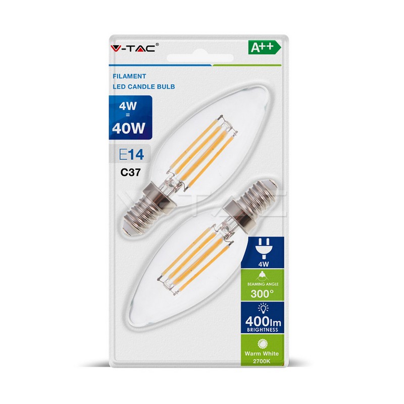 LED Bulb - 4W Filament E14 Candle 2700K (Blister 2 pezzi)