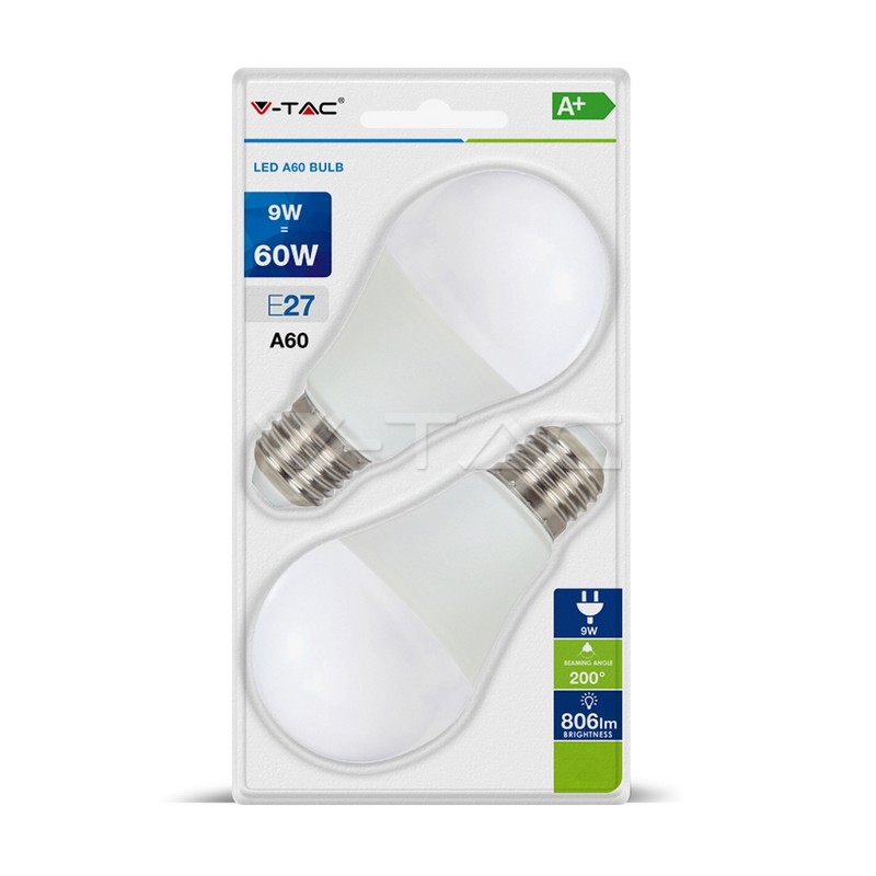 Lampadina LED E27 9W Bulb A60 bianco caldo E27 2PZ/Blister