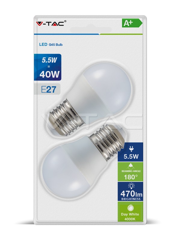 LED Lampadina 5.5W E27 G45 Bianco Caldo 2 pz./blister