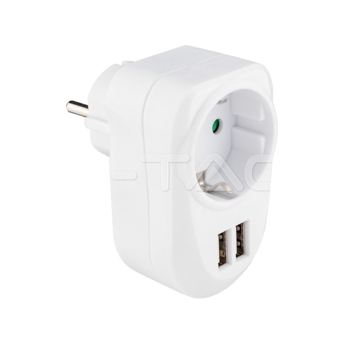 European Type Plug Adapter Earthing Contact & Charging Interface White